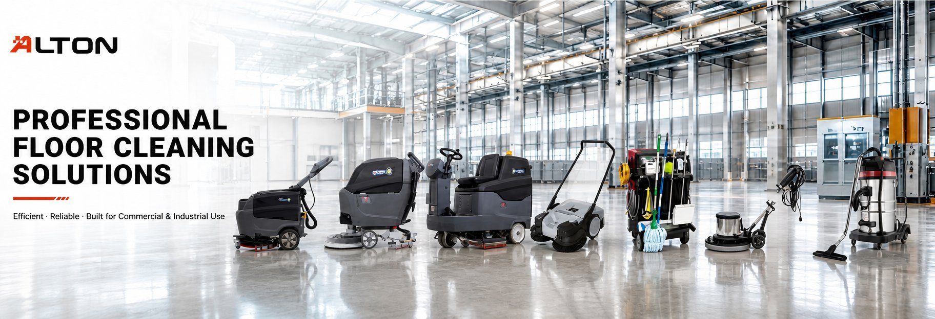ALTON professional floor cleaning solutions — industrial scrubber dryers, sweepers and commercial cleaning equipment